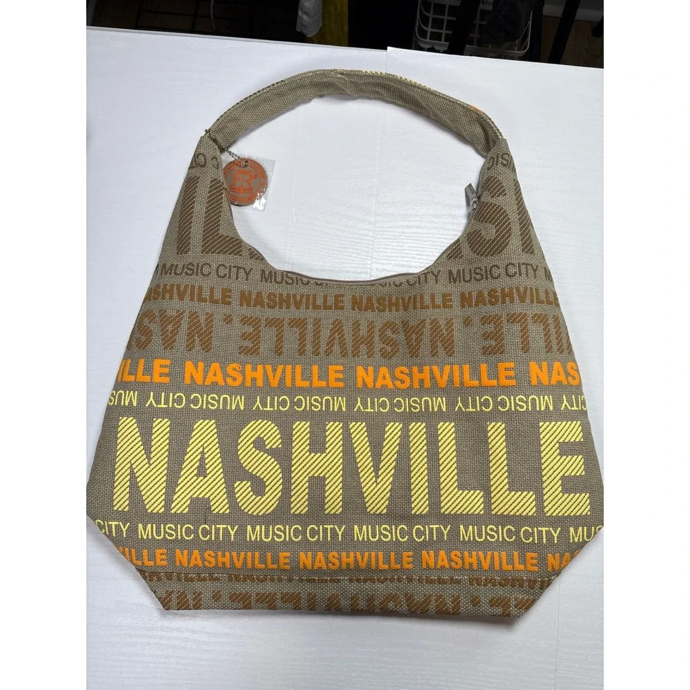 Robin Ruth Nashville Music City Hobo Bag Tan Orange Canvas Shoulder Bag NEW Zip